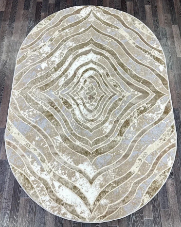 Ковер турецкий D066A Semnan (Полиэстер хит-сет, бежевый, серый) овальный